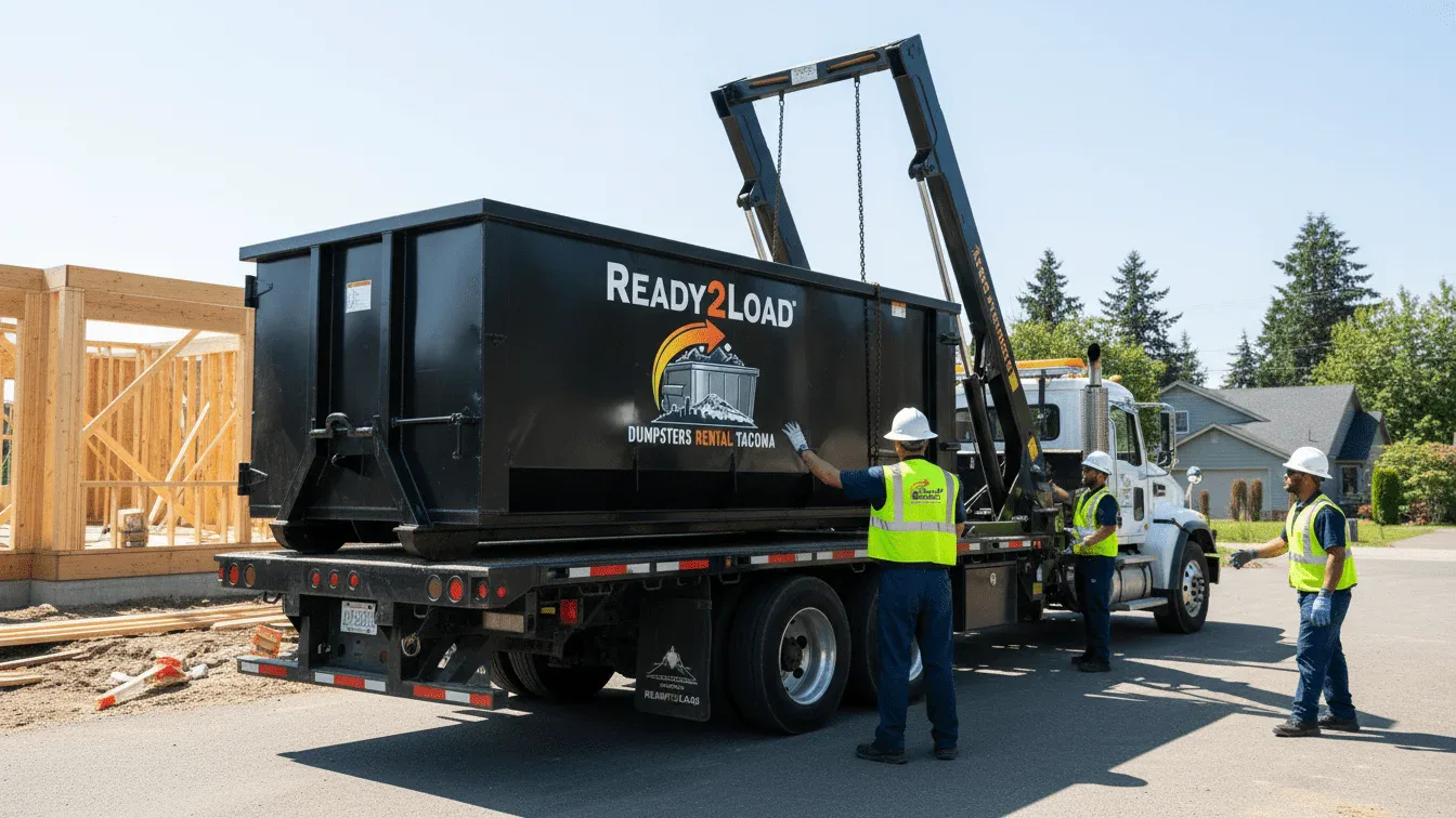 Home 1 ready2load dumpsters on the truck
